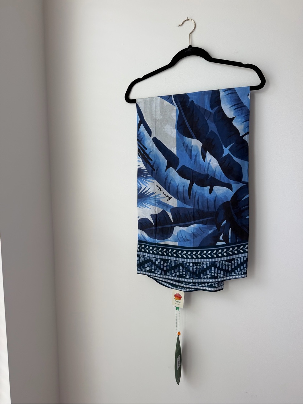 FARM Rio Blue Tropical Leaf Print Scarf